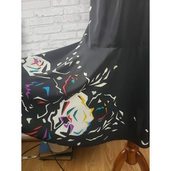 1980s Vintage Memphis Style Midi Trumpet Skirt Abstract Floral Size 8 - Picture 5 of 7